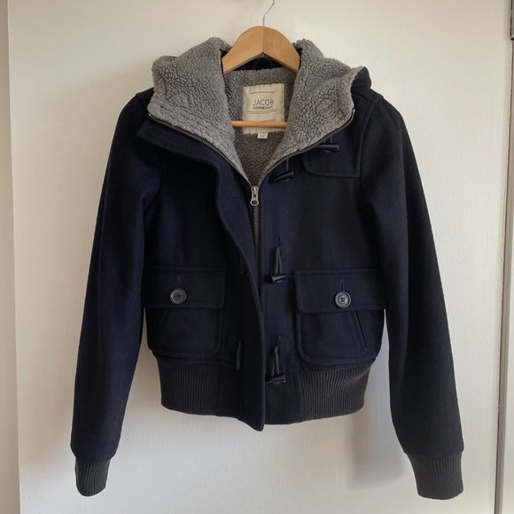 Jacob Connexion - Navy Blue Hooded Pea Coat - Picture 11 of 16